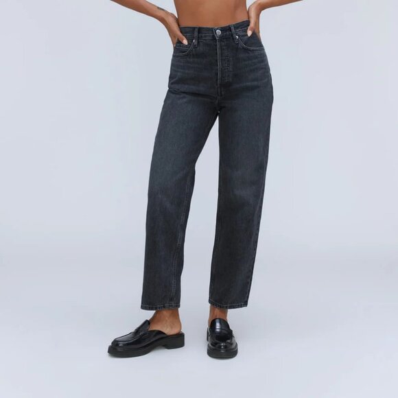 Everlane Rigid Way-High Jean | Worn-In Black | Size 27 | 29.5" Inseam - Picture 1 of 4